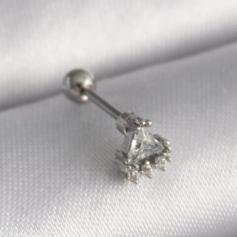 Tegan 316L Çelik Gümüş Renk Üçgen Zirkon Taşlı Tragus Piercing TG27PR1239