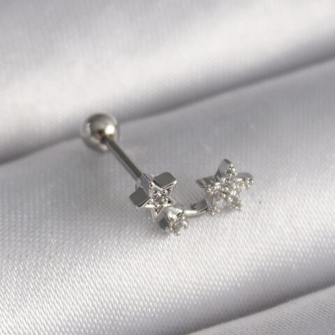 Tegan 316L Çelik Gümüş Renk Zirkon Taşlı Yıldız Tragus Piercing TG27PR1245