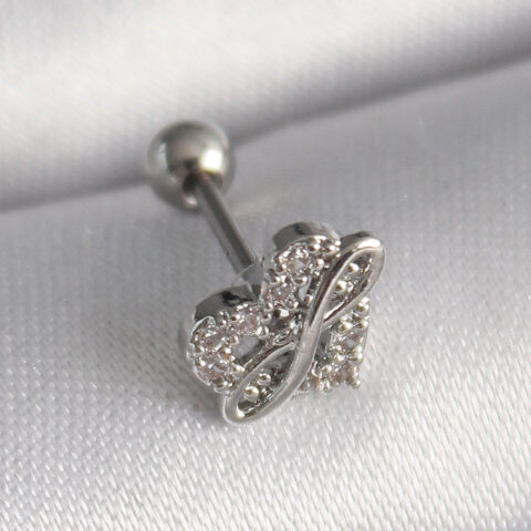 Tegan 316L Çelik Gümüş Renk Zirkon Taşlı Sonsuzluk Detay Tragus Piercing TG27PR1249