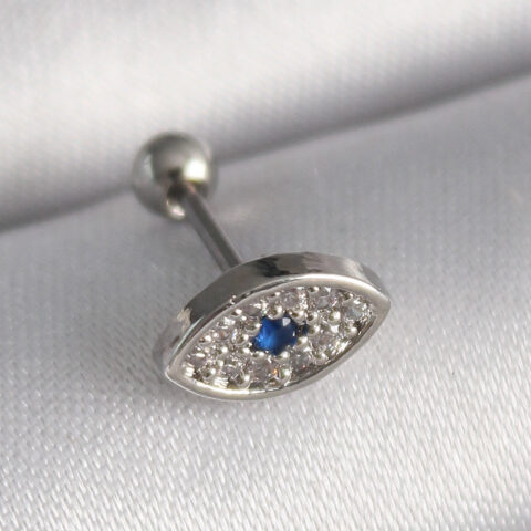 Tegan 316L Çelik Gümüş Renk Zirkon Taşlı Göz Tragus Piercing TG27PR1253