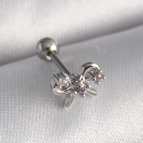 Tegan 316L Çelik Gümüş Renk Zirkon Taşlı Kurdele Tragus Piercing TG27PR1265