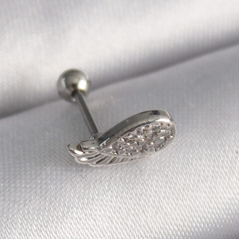 Tegan 316L Çelik Gümüş Renk Zirkon Taşlı Kanat Tragus Piercing TG27PR1269