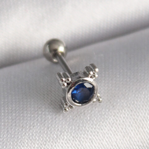 Tegan 316L Çelik Gümüş Renk Mavi Zirkon Taşlı Tragus Piercing TG27PR1285