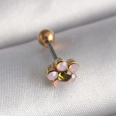 Tegan 316L Çelik Gold Renk Zirkon Taşlı Çiçek Tragus Piercing TG27PR1276