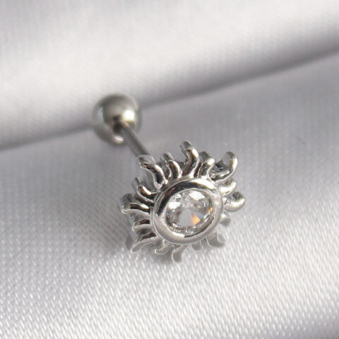 Tegan 316L Çelik Gümüş Renk Zirkon Taşlı Güneş Tragus Piercing TG27PR1279