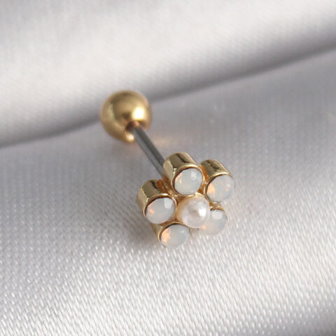Tegan 316L Çelik Gold Renk Zirkon Taşlı Çiçek Model Tragus Piercing TG27PR1282