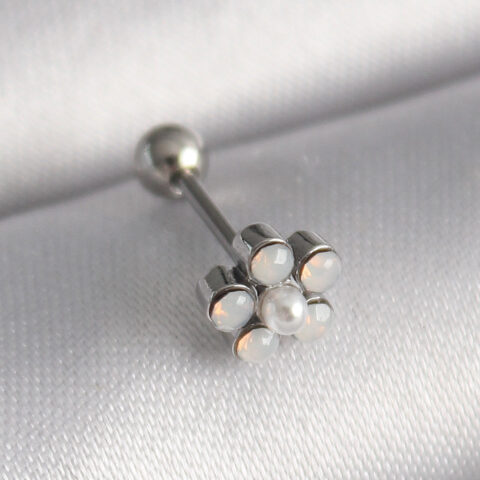 Tegan 316L Çelik Gümüş Renk Zirkon Taşlı Çiçek Model Tragus Piercing TG27PR1283