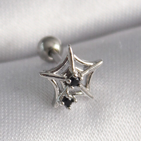 Tegan 316L Çelik Gümüş Renk Siyah Zirkon Taş Detay Örümcek Ağ Model Tragus Piercing TG27PR1293
