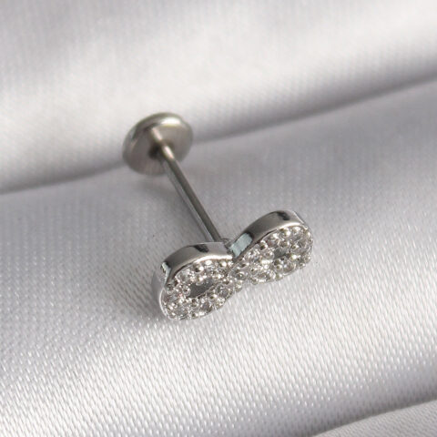 Tegan 316L Çelik Gümüş Renk Zirkon Taşlı Sonsuzluk Model Tragus Piercing TG27PR1345