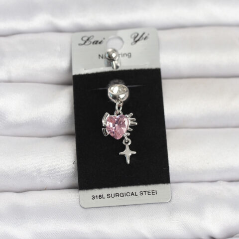 Tegan 316L Cerrahi Çelik Pembe Zirkon Taşlı Model Göbek Piercing TG27PR1408